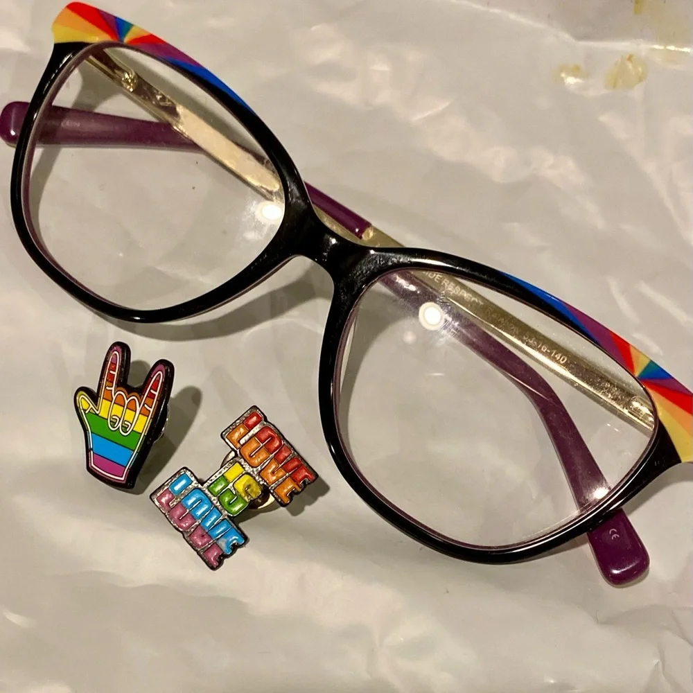 AA LBGTQ Pride Rainbow Eyeglasses Frames only!. NWOT! Comes with Pins and Case
